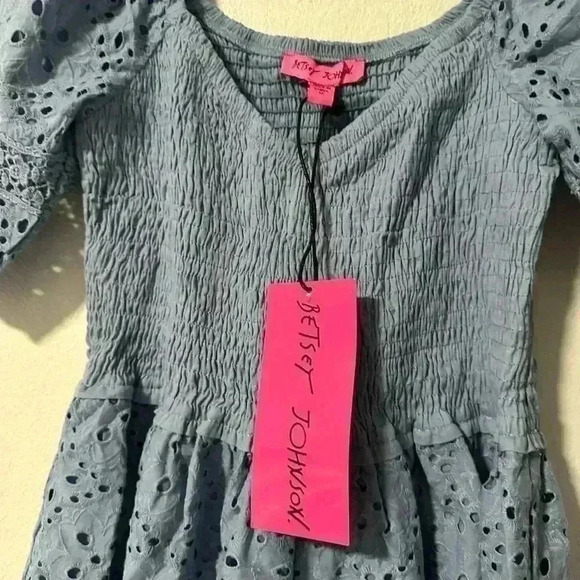99. Betsey Johnson All Eyes on Eyelet Mini Dress Blue - Picture 5 of 9